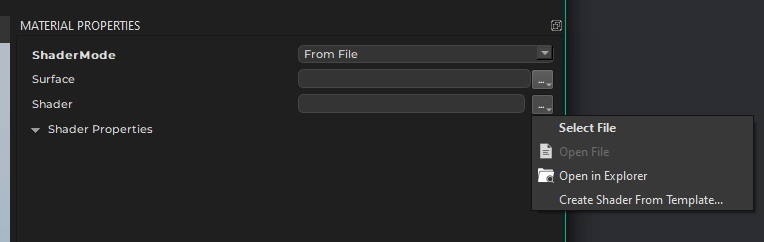 Menu to create a shader template Menu to create a shader template